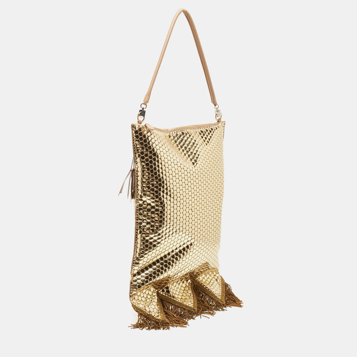 Burberry Gold Bullion Fringing Paillette-Embellished Satin Flag Bag