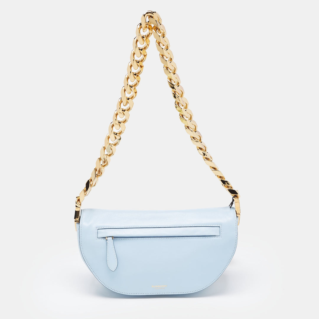 BURBERRY Pale Blue Leather Small Olympia Chain Shoulder Bag