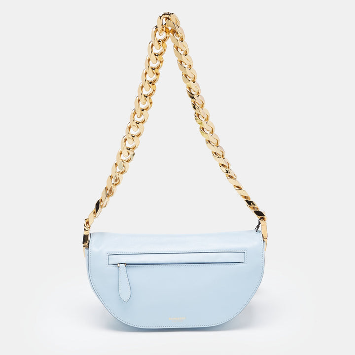 BURBERRY Pale Blue Leather Small Olympia Chain Shoulder Bag