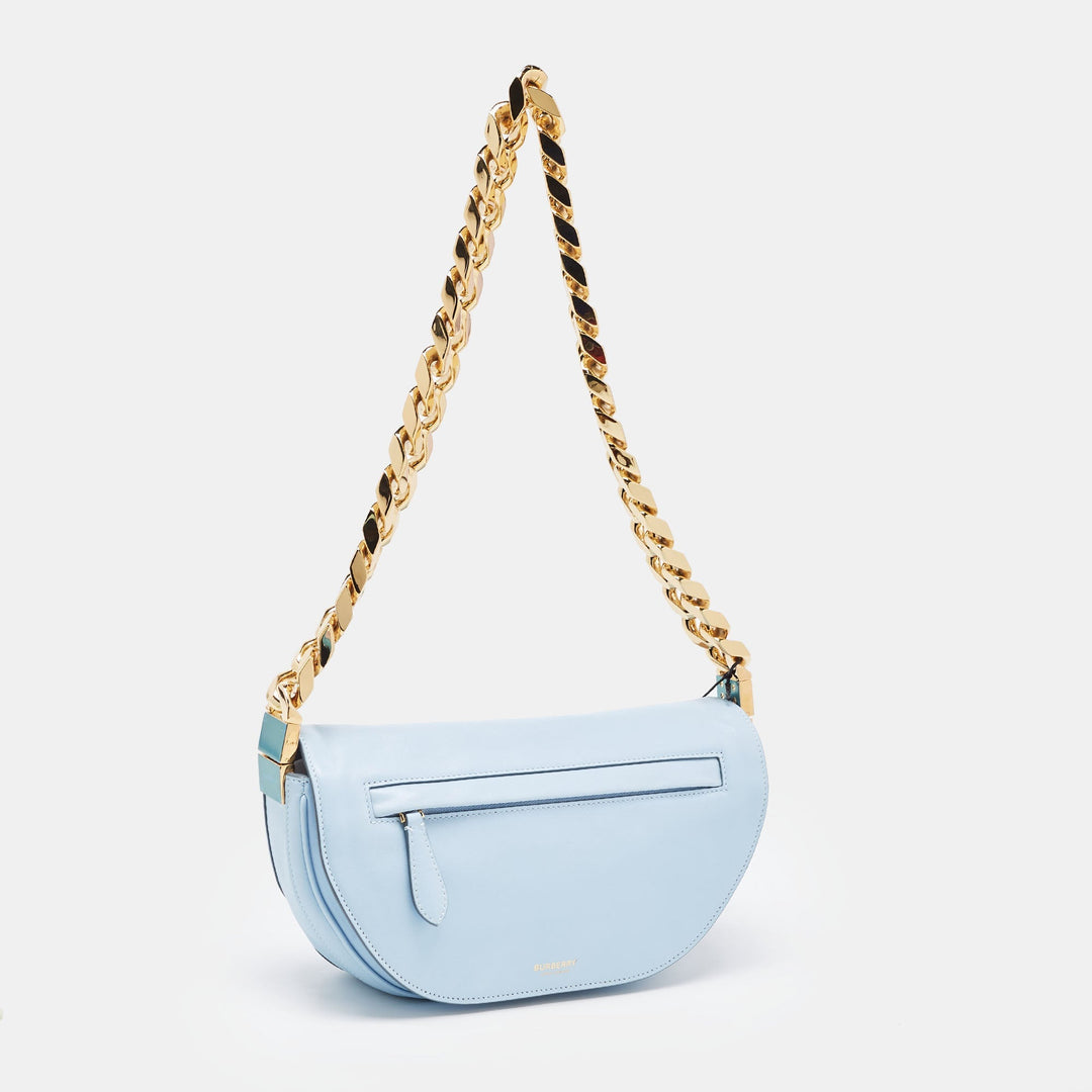 BURBERRY Pale Blue Leather Small Olympia Chain Shoulder Bag