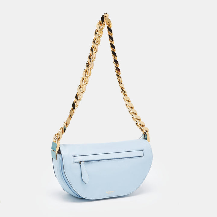 BURBERRY Pale Blue Leather Small Olympia Chain Shoulder Bag