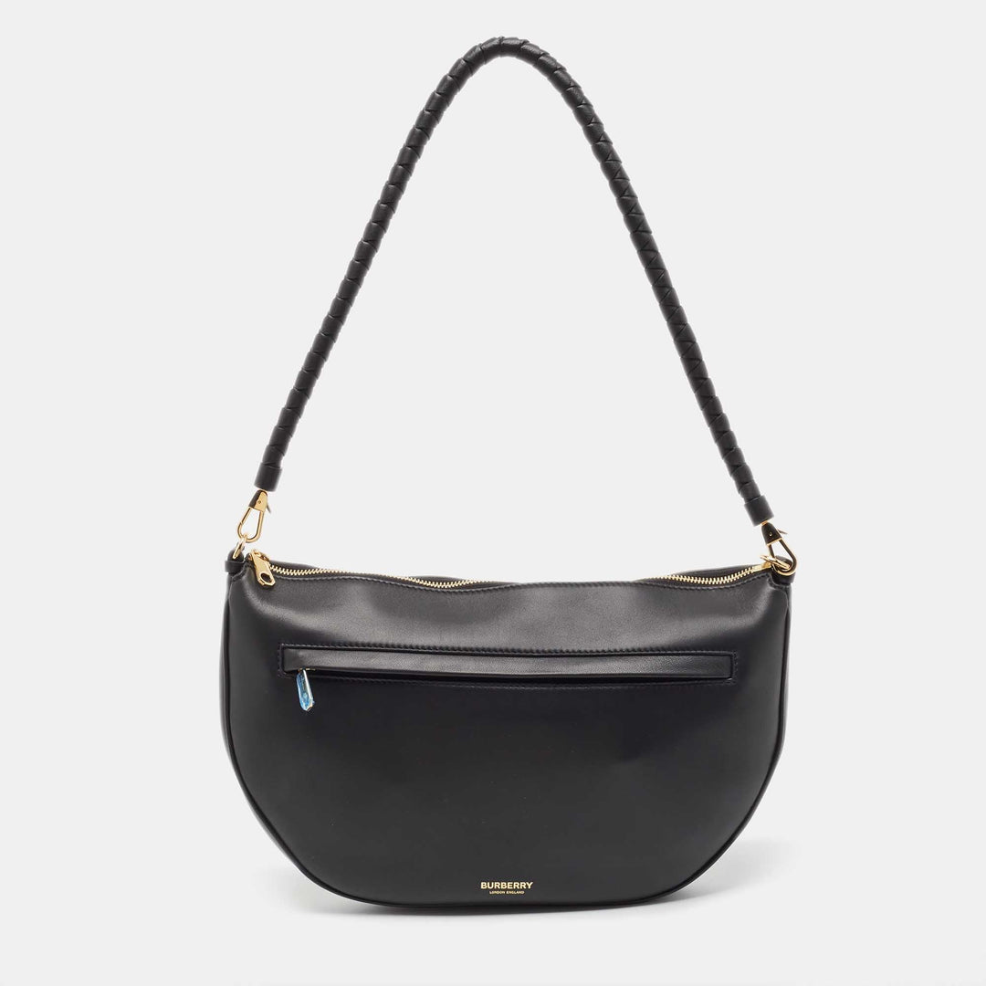 BURBERRY Black Leather Large Olympia Shoulder Bag