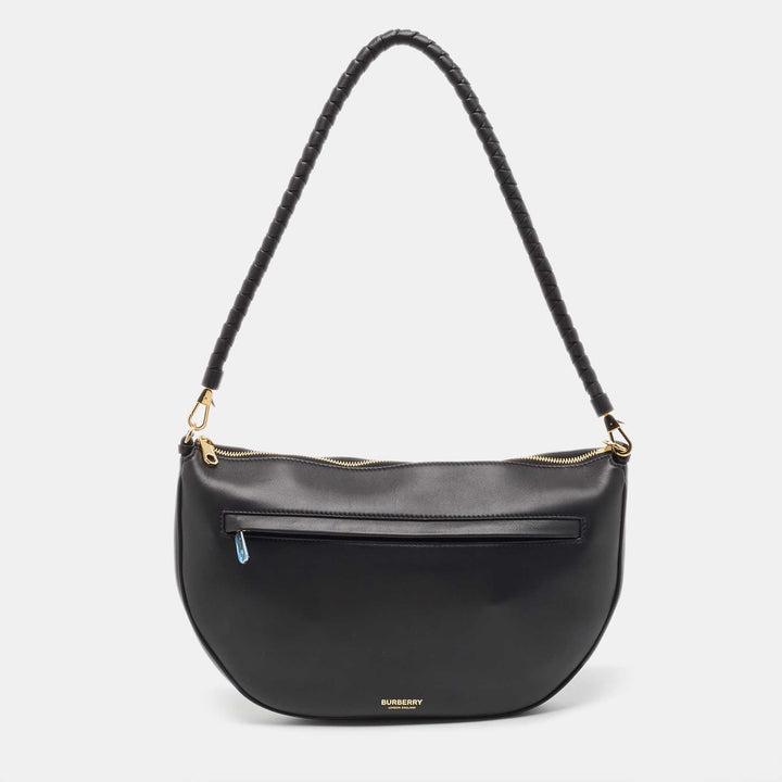 BURBERRY Black Leather Large Olympia Shoulder Bag