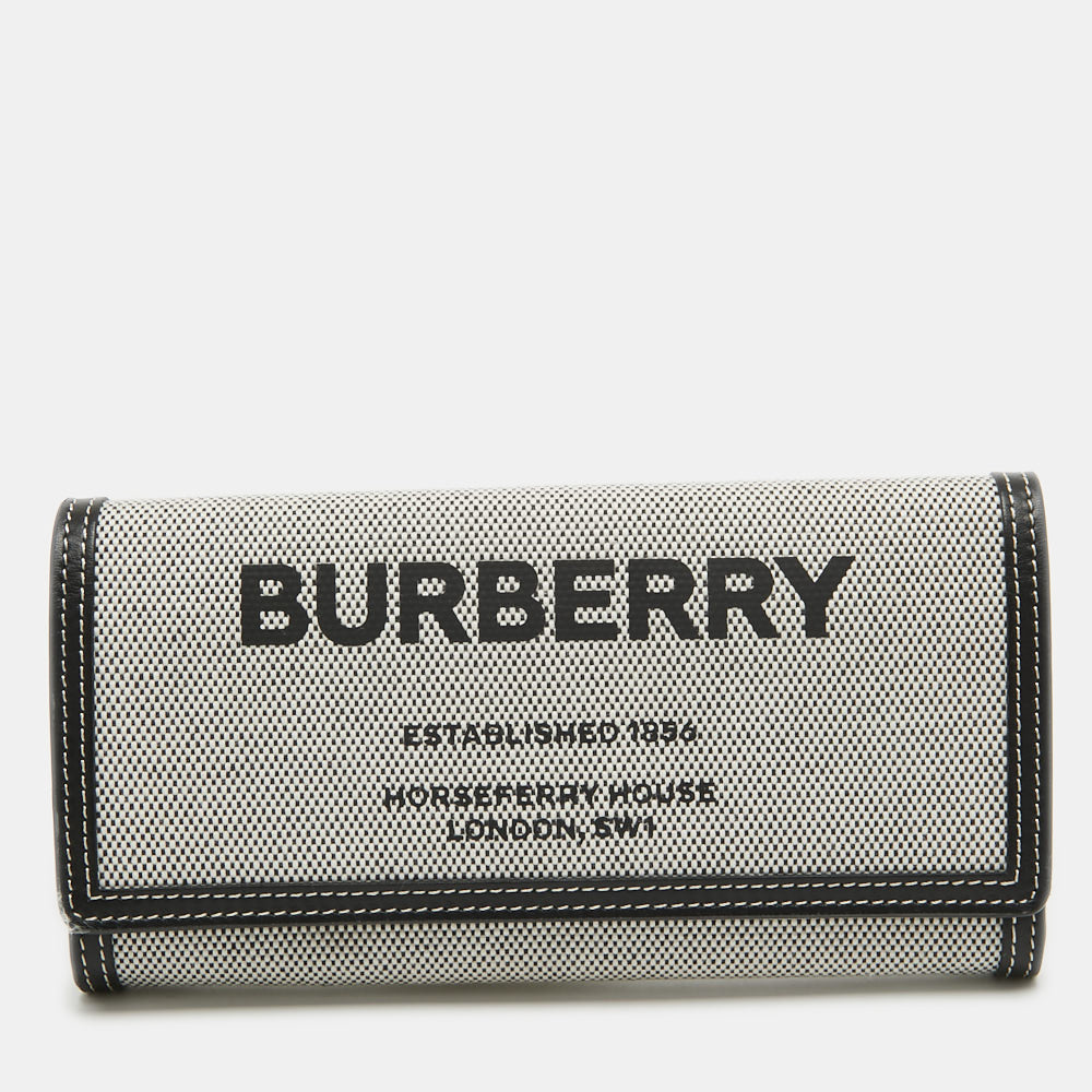 BURBERRY Grey/Black Logo Canvas and Leather Halton Continental Wallet