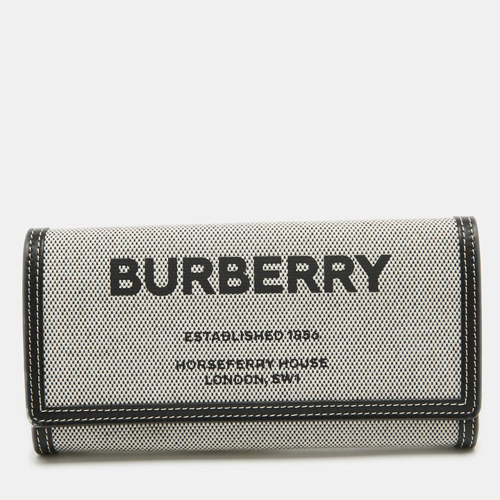 BURBERRY Grey/Black Logo Canvas and Leather Halton Continental Wallet