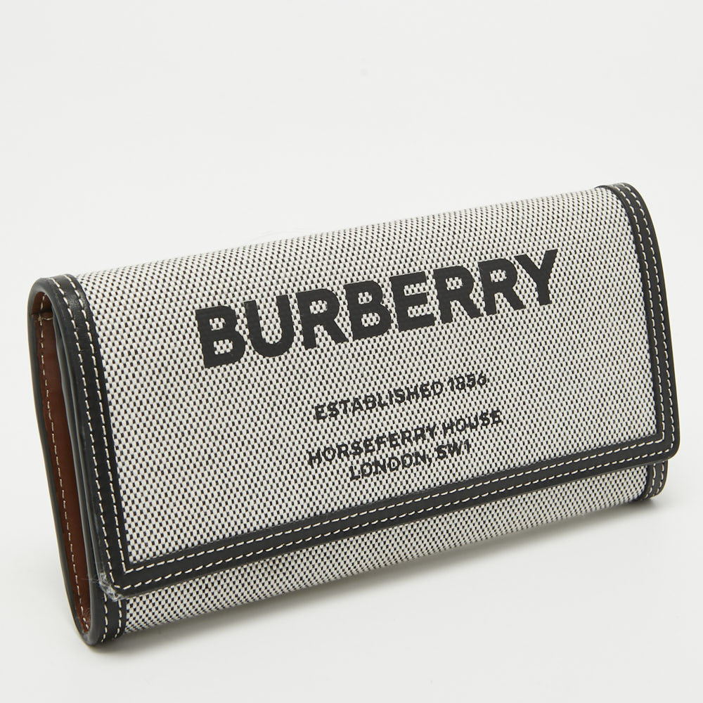 BURBERRY Grey/Black Logo Canvas and Leather Halton Continental Wallet