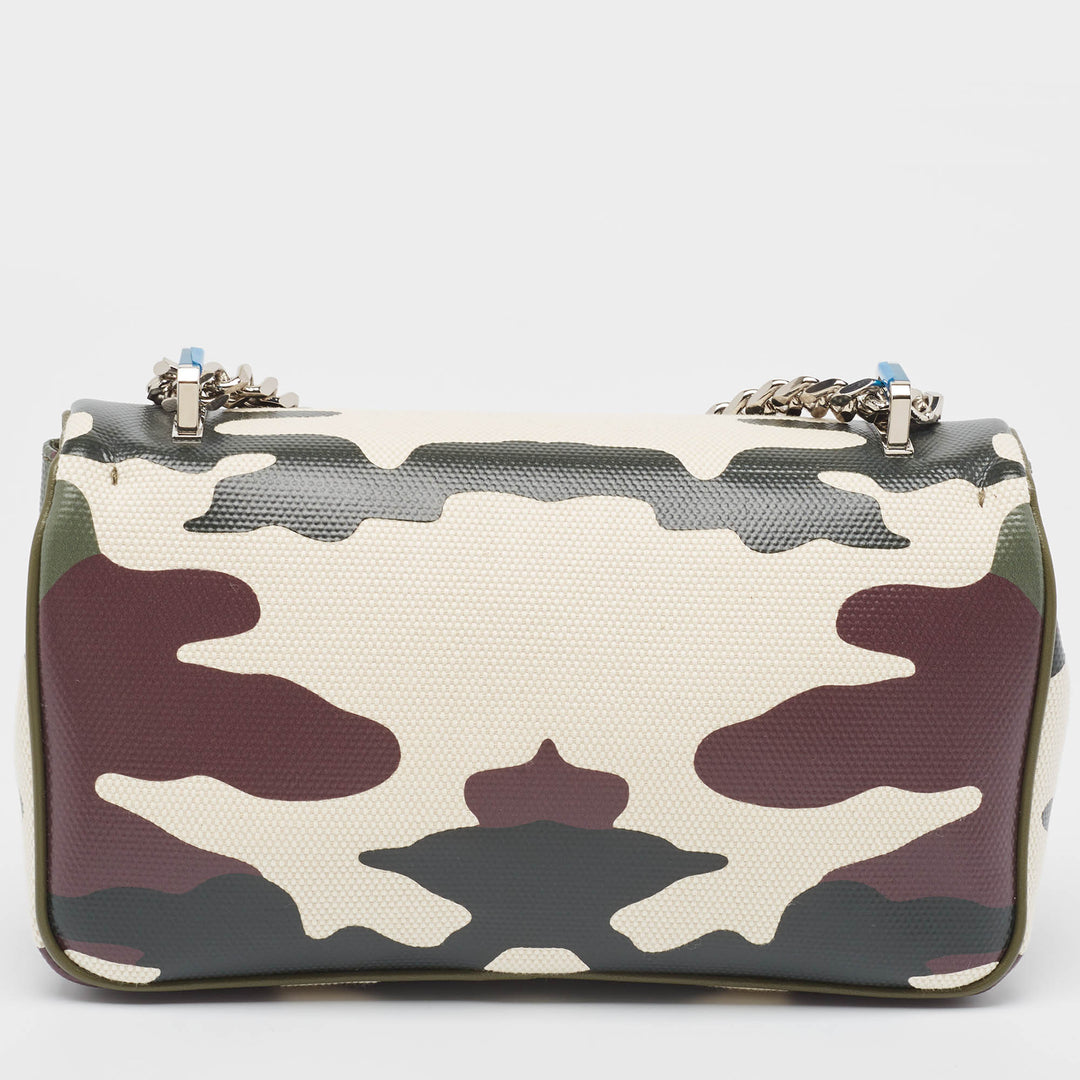 BURBERRY Green Camouflage Coated and Canvas Small Lola Shoulder Bag