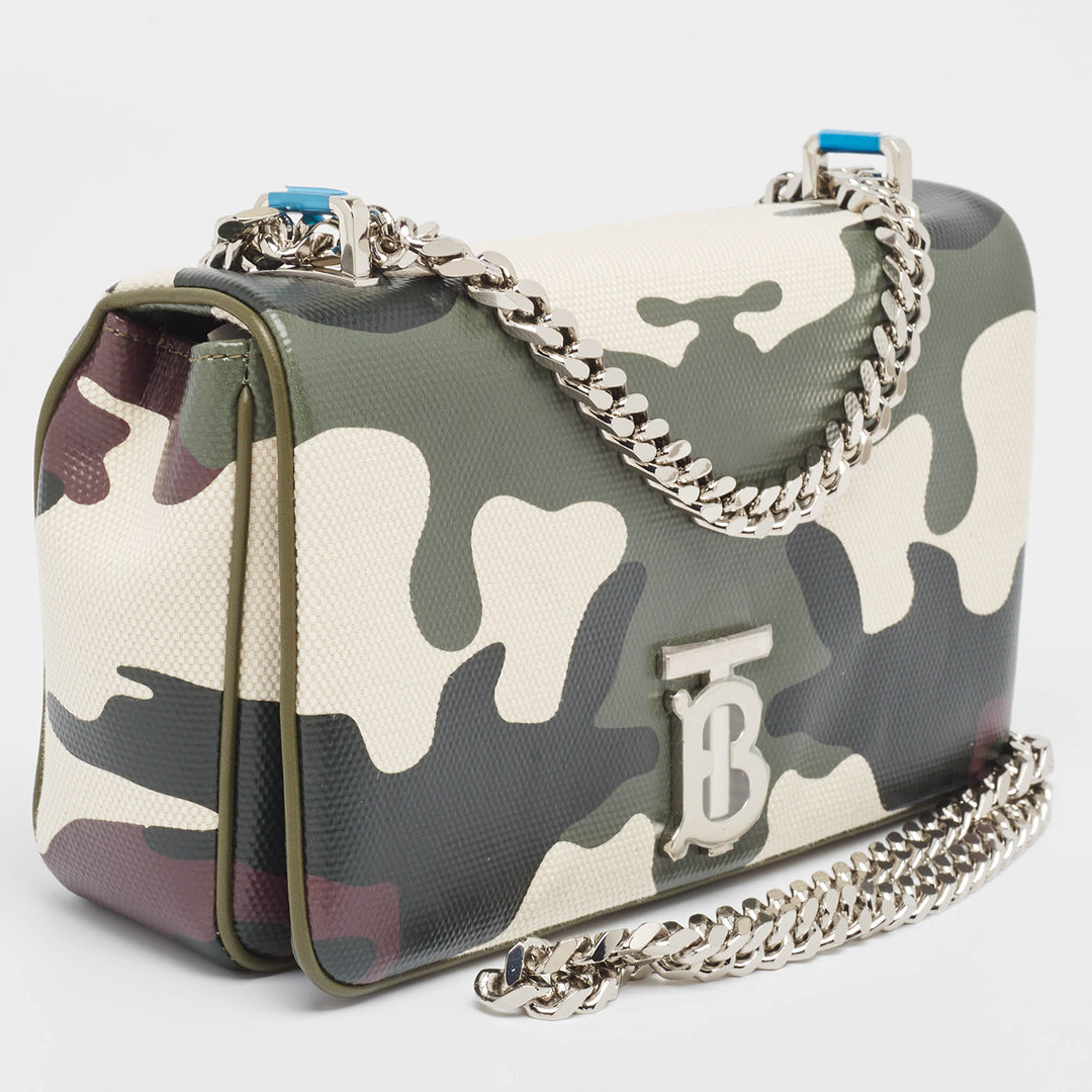 BURBERRY Green Camouflage Coated and Canvas Small Lola Shoulder Bag