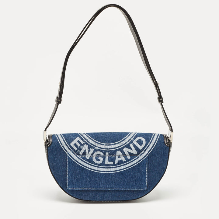 BURBERRY Blue/Black Denim and Leather Small Olympia Shoulder Bag