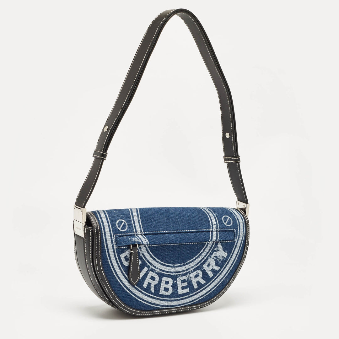 BURBERRY Blue/Black Denim and Leather Small Olympia Shoulder Bag