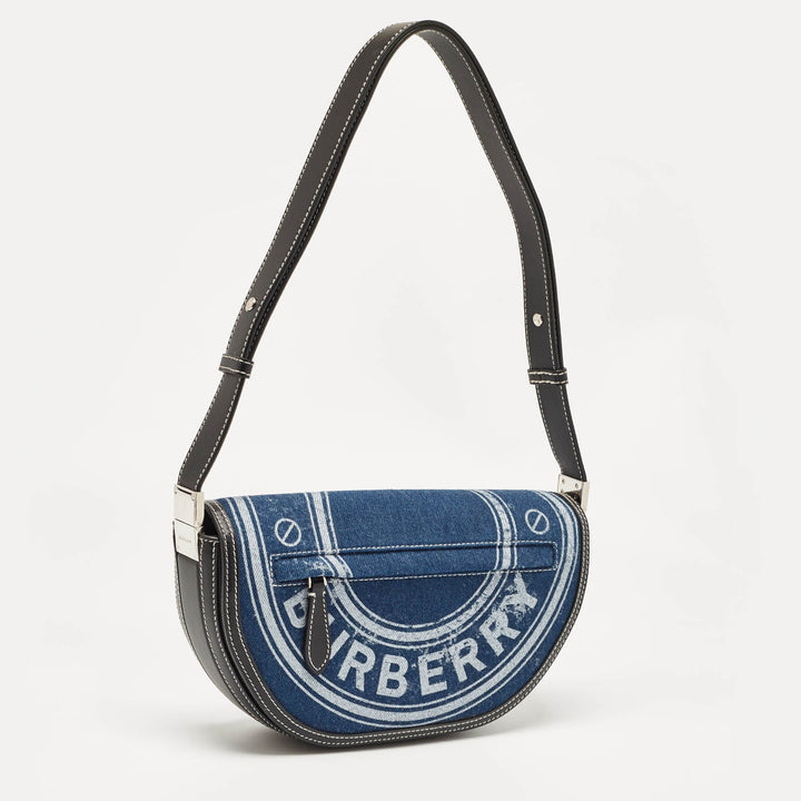 BURBERRY Blue/Black Denim and Leather Small Olympia Shoulder Bag