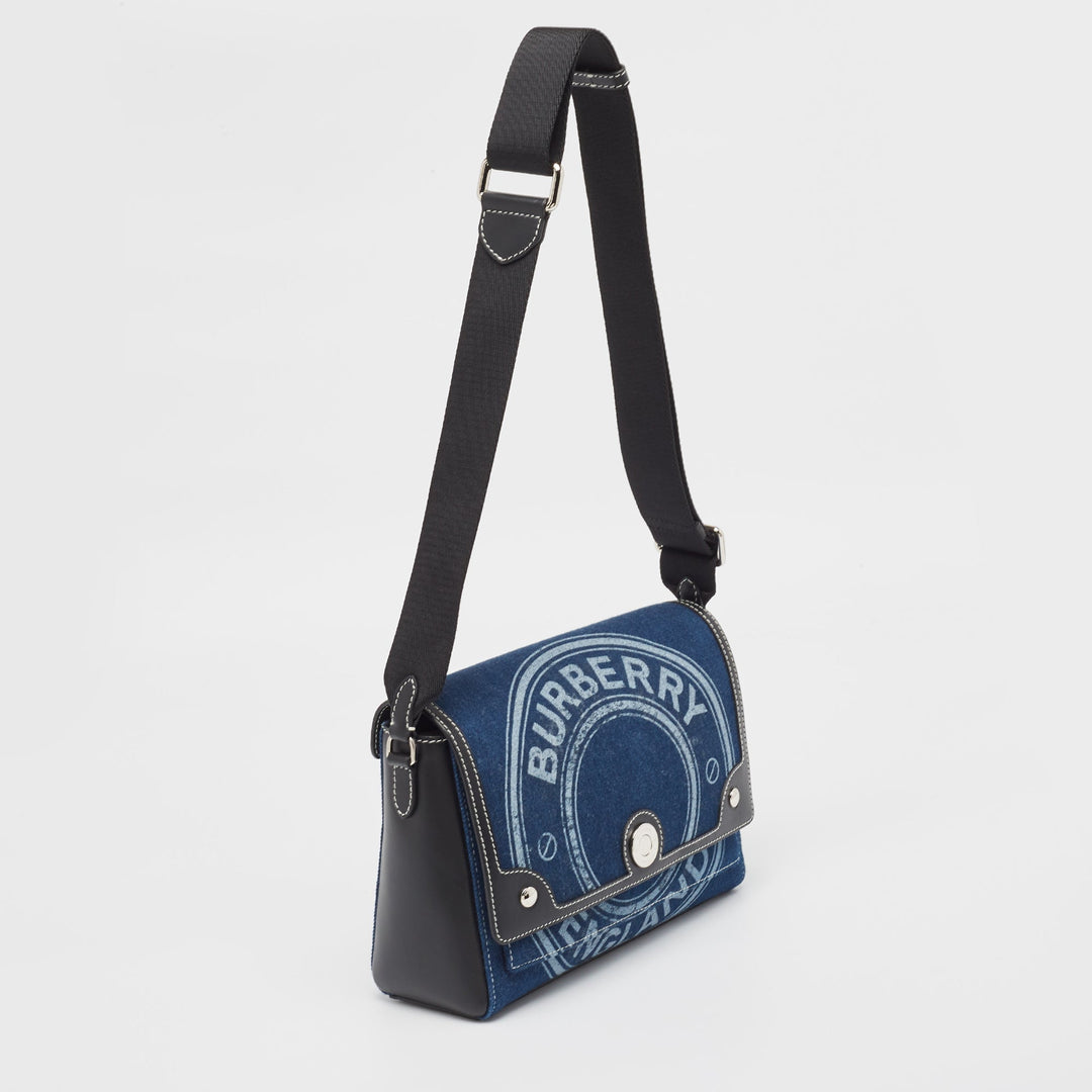 BURBERRY Blue/Black Denim and Leather Medium Note Shoulder Bag