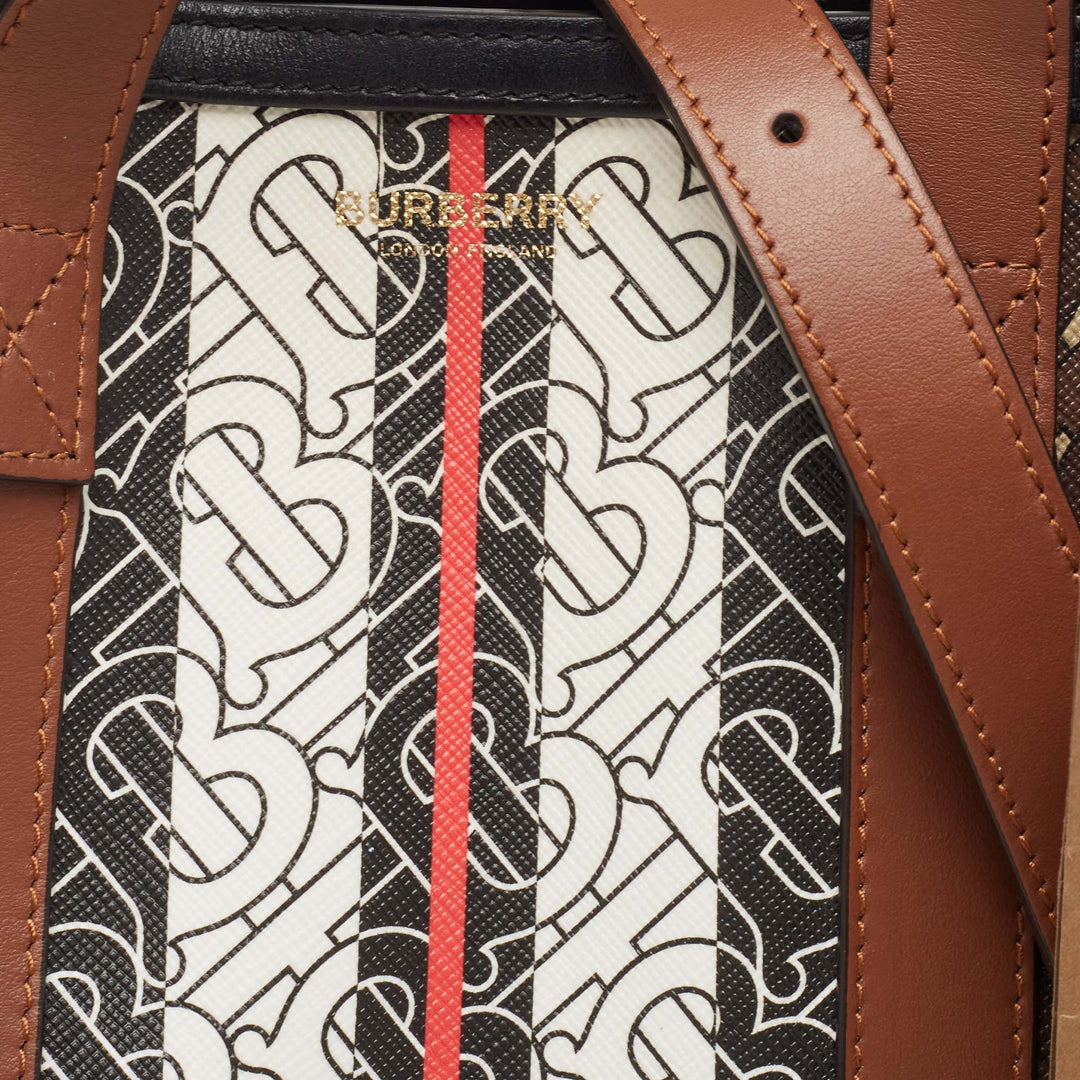 Burberry Black/Brown TB Monogram Coated Canvas and Leather Stripe Portrait Tote