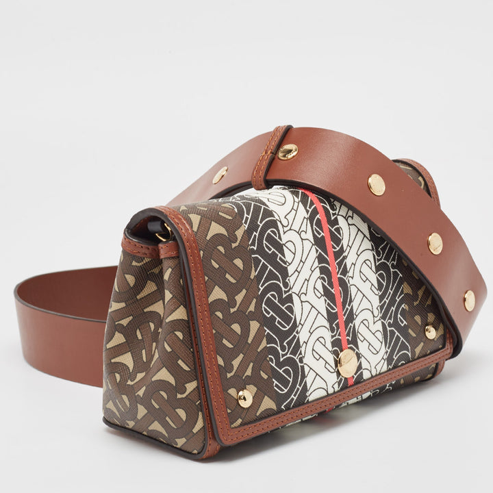 Burberry Brown/Black TB Monogram Coated Canvas and Leather Hackberry Crossbody Bag
