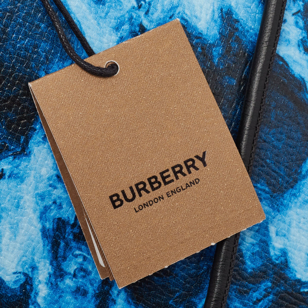 Burberry Blue/Black Water Camo Print Leather Pocket Phone Pouch Crossbody Bag