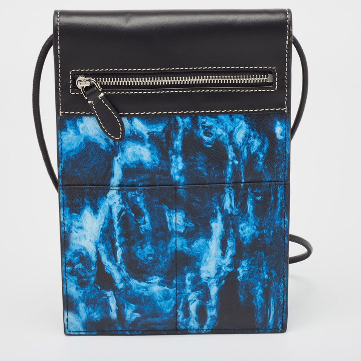 Burberry Blue/Black Water Camo Print Leather Pocket Phone Pouch Crossbody Bag