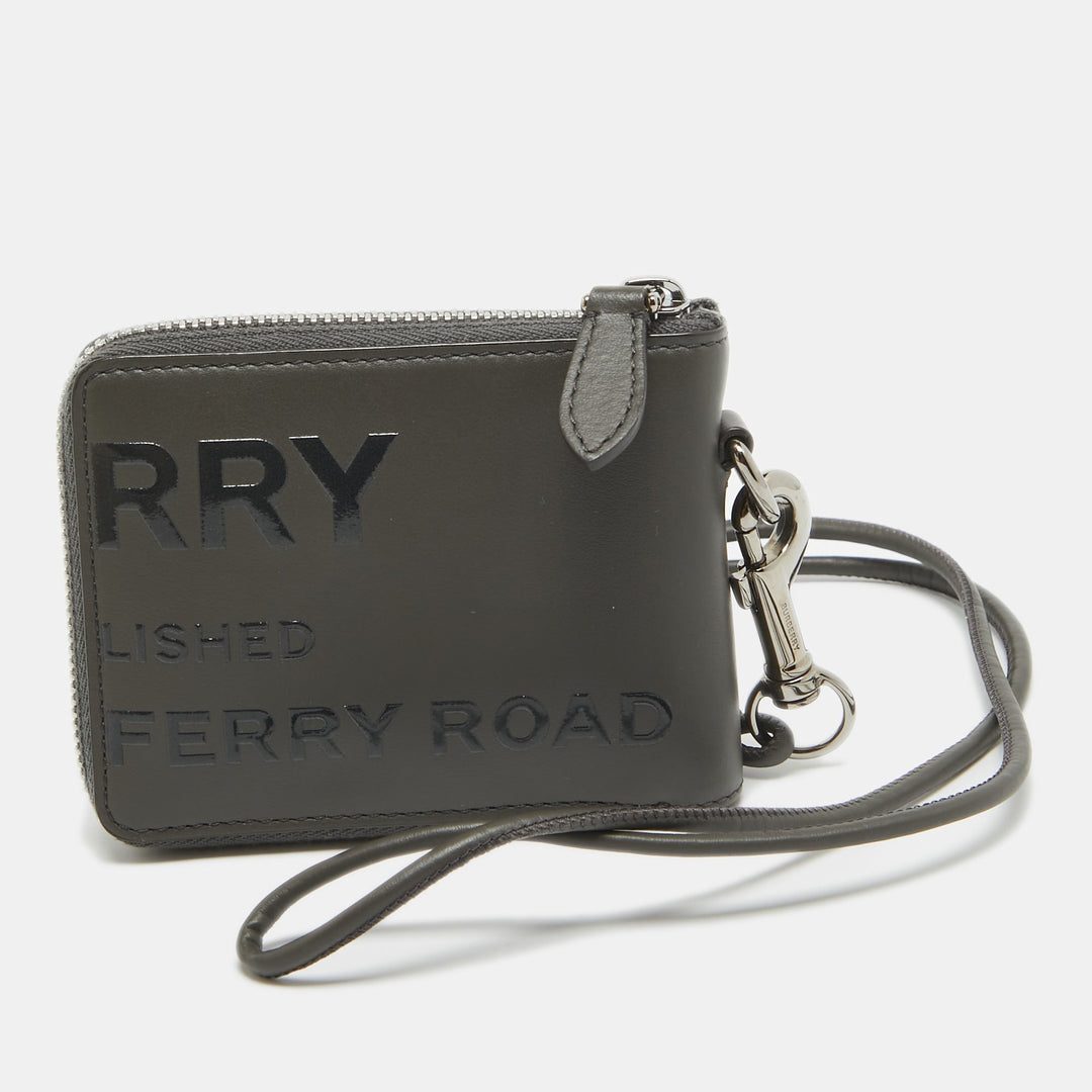 BURBERRY Grey/Black Horseferry Leather Daniel Lanyard Wallet