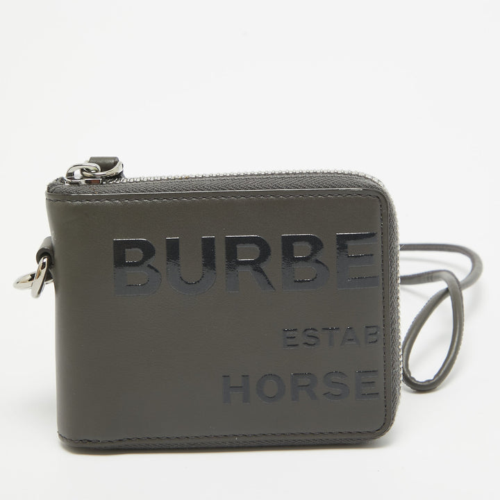 BURBERRY Grey/Black Horseferry Leather Daniel Lanyard Wallet