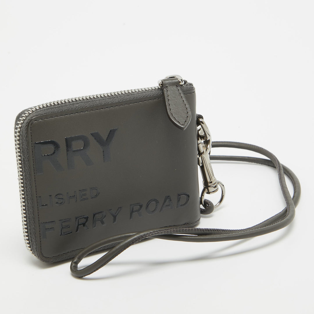 BURBERRY Grey/Black Horseferry Leather Daniel Lanyard Wallet