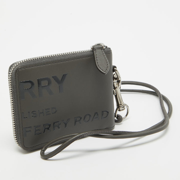 BURBERRY Grey/Black Horseferry Leather Daniel Lanyard Wallet