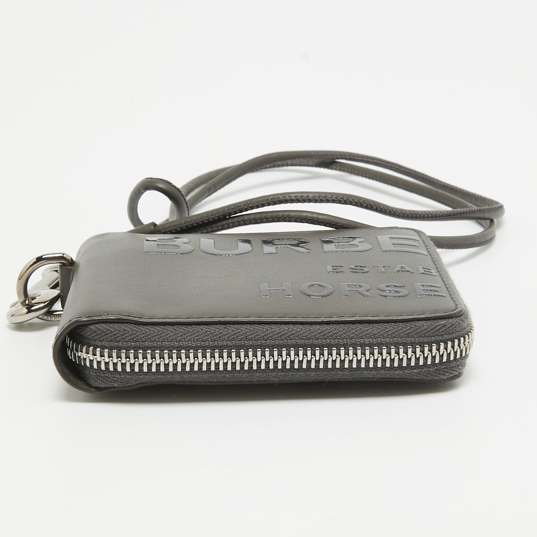 BURBERRY Grey/Black Horseferry Leather Daniel Lanyard Wallet
