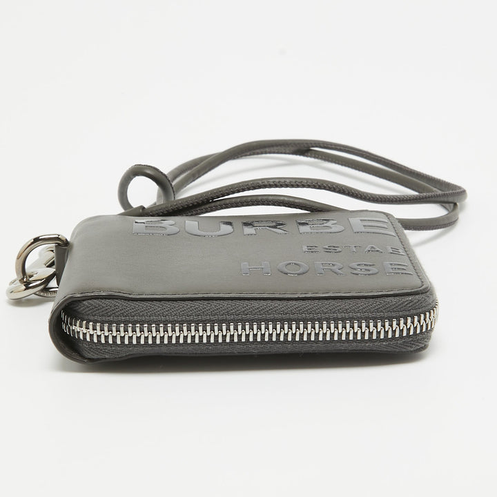 BURBERRY Grey/Black Horseferry Leather Daniel Lanyard Wallet