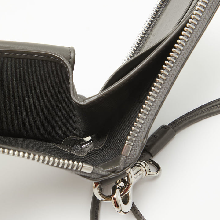 BURBERRY Grey/Black Horseferry Leather Daniel Lanyard Wallet