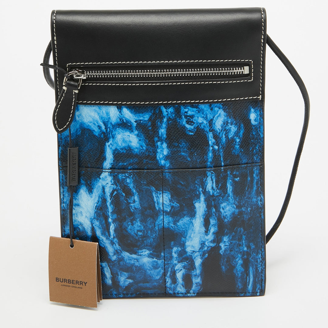 Burberry Blue/Black Water Camo Print Leather Pocket Phone Pouch Crossbody Bag