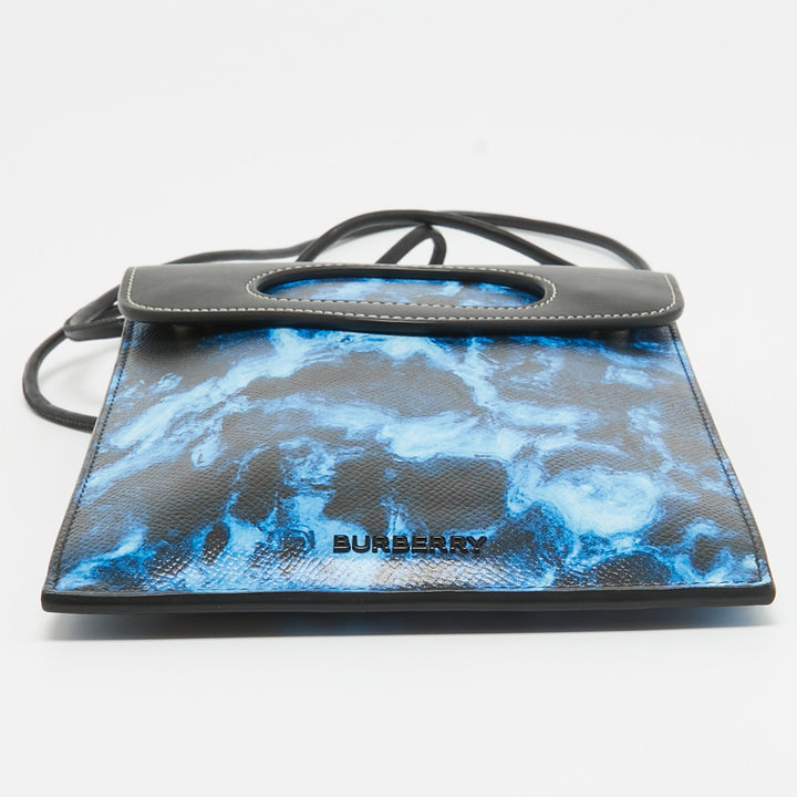Burberry Blue/Black Water Camo Print Leather Pocket Phone Pouch Crossbody Bag