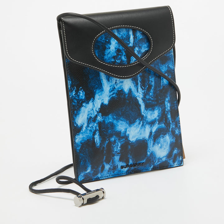 Burberry Blue/Black Water Camo Print Leather Pocket Phone Pouch Crossbody Bag