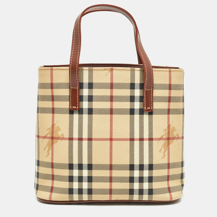 BURBERRY Brown/Beige Haymarket Check Coated Canvas Mini Tote