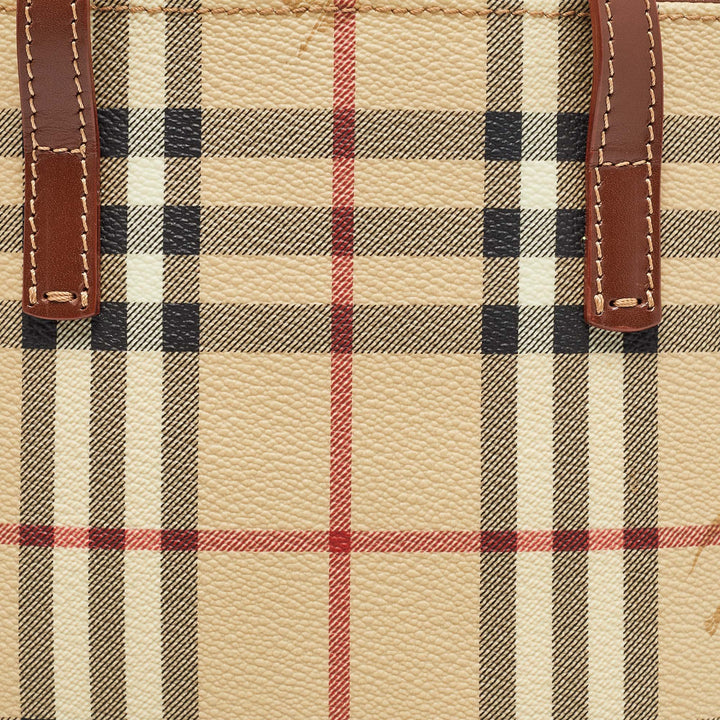 BURBERRY Brown/Beige Haymarket Check Coated Canvas Mini Tote