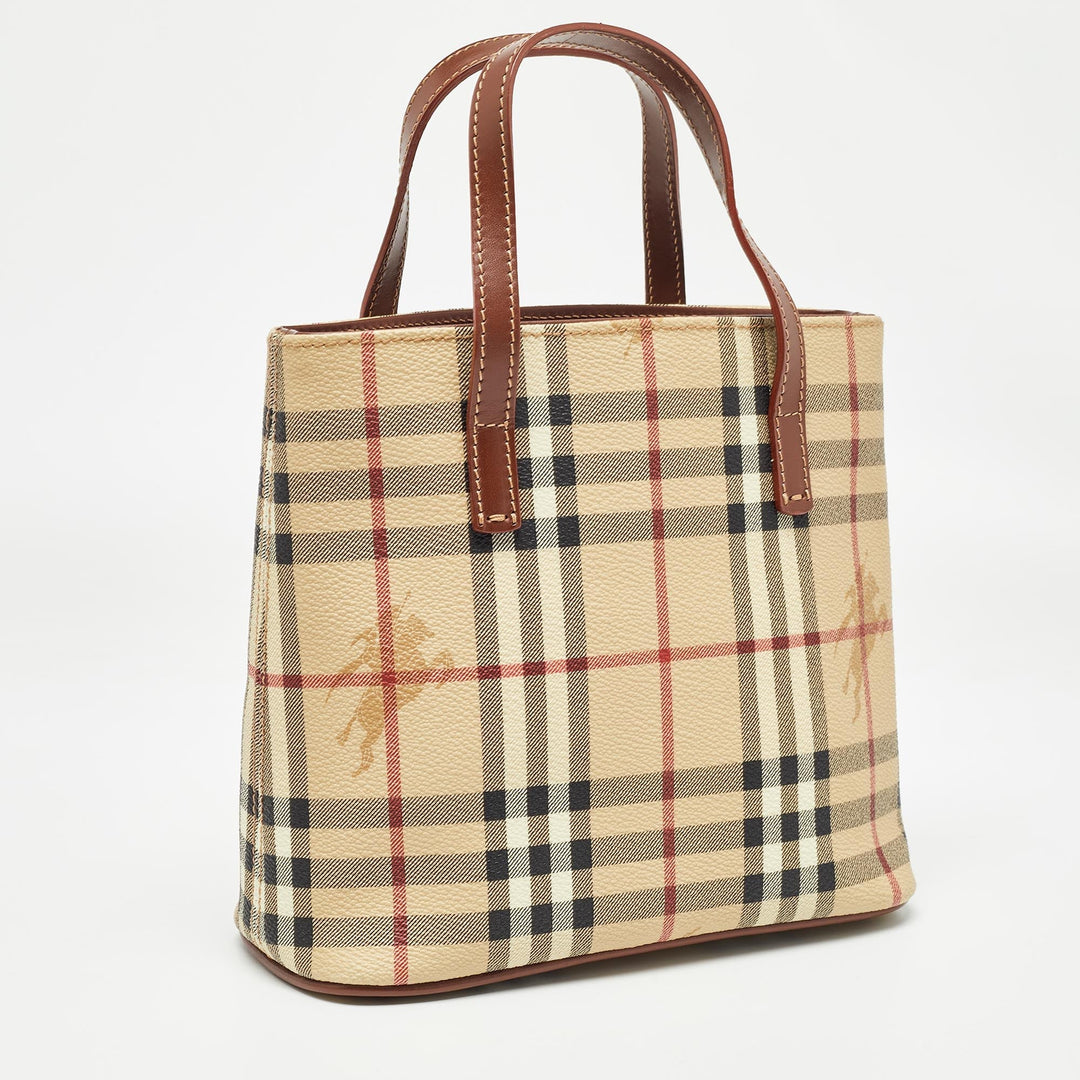 BURBERRY Brown/Beige Haymarket Check Coated Canvas Mini Tote