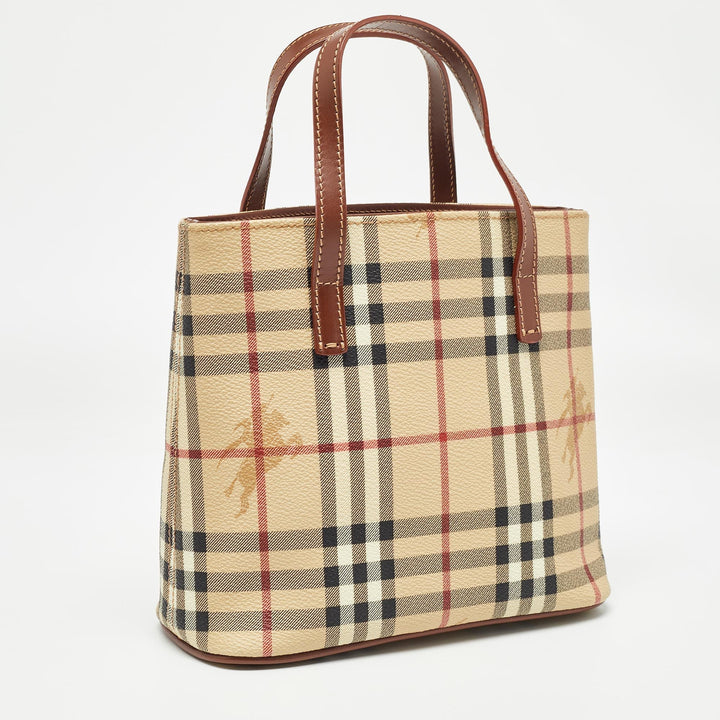 BURBERRY Brown/Beige Haymarket Check Coated Canvas Mini Tote