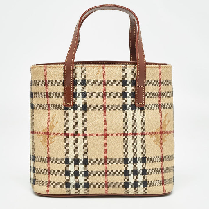 BURBERRY Brown/Beige Haymarket Check Coated Canvas Mini Tote