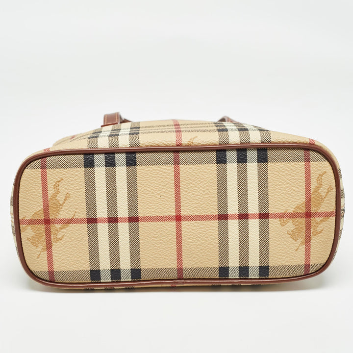 BURBERRY Brown/Beige Haymarket Check Coated Canvas Mini Tote