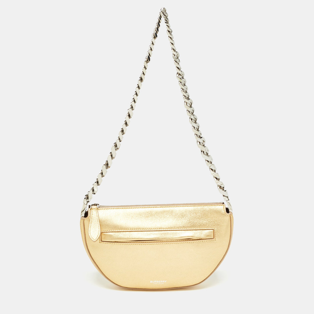 Top Quality Burberry Gold Leather Mini Olympia Zip Chain Bag
