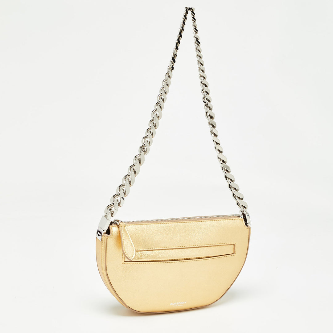 BURBERRY Gold Leather Mini Olympia Zip Chain Bag