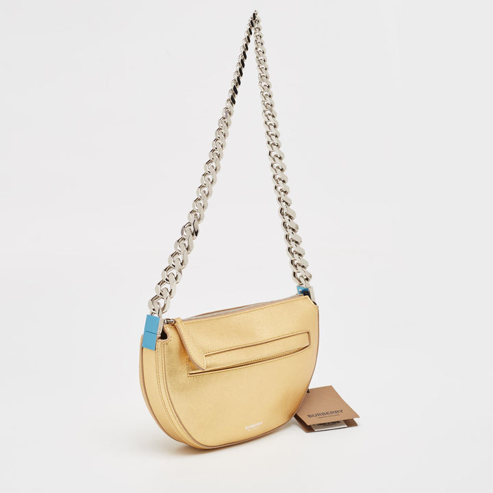 Burberry Gold Leather Mini Olympia Zip Chain Bag