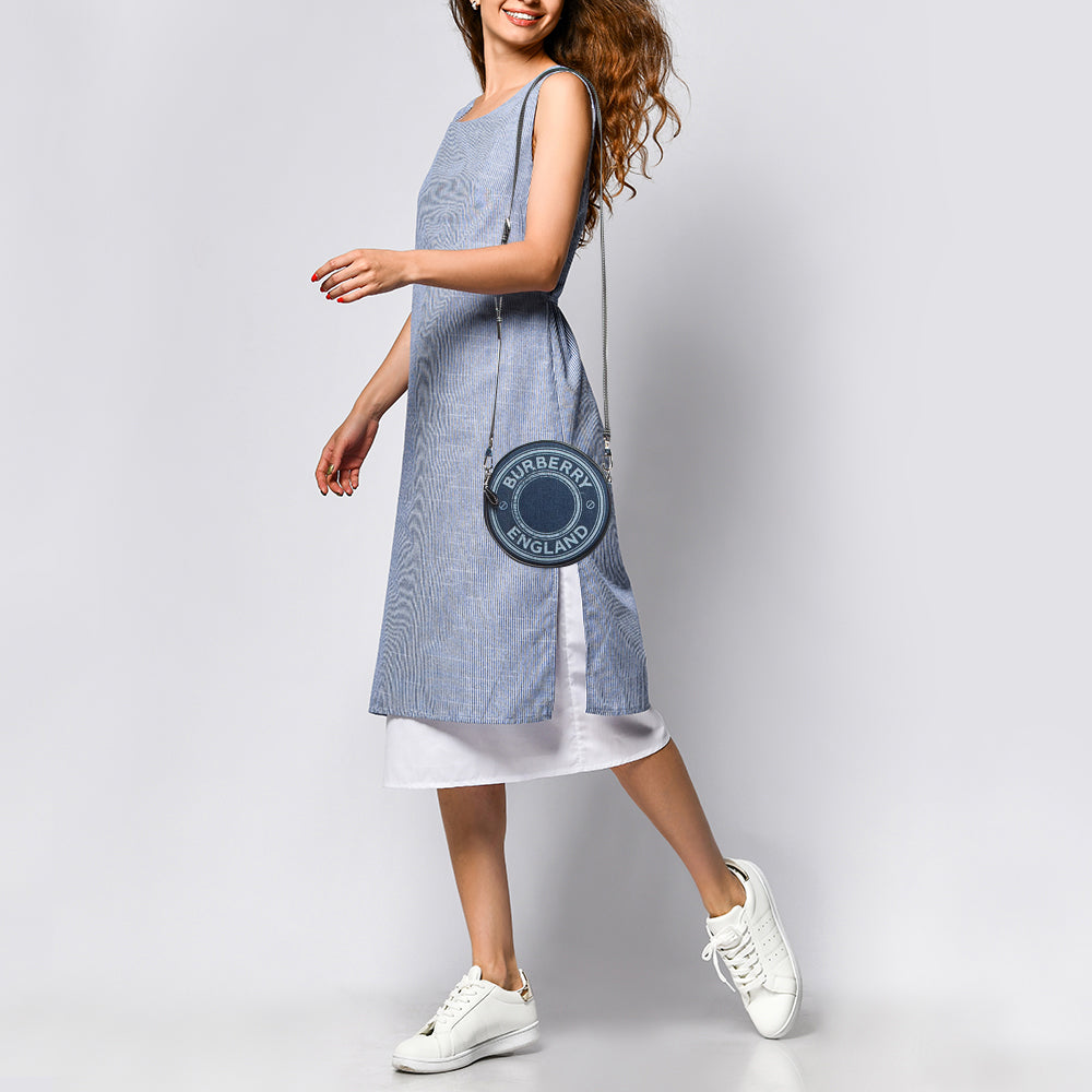 Burberry Blue/Black Denim and Leather Louise Round Crossbody Bag