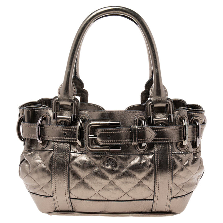 BURBERRY PRORSUM Metallic Gunmetal Quilted Leather Beaton Tote
