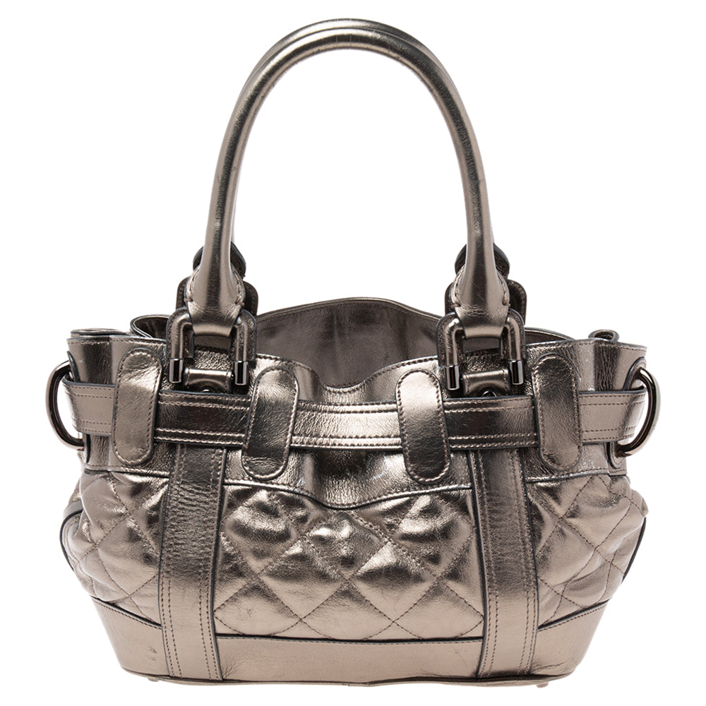 BURBERRY PRORSUM Metallic Gunmetal Quilted Leather Beaton Tote