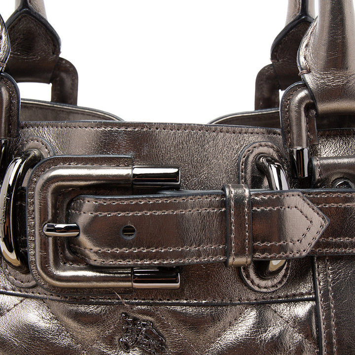 BURBERRY PRORSUM Metallic Gunmetal Quilted Leather Beaton Tote