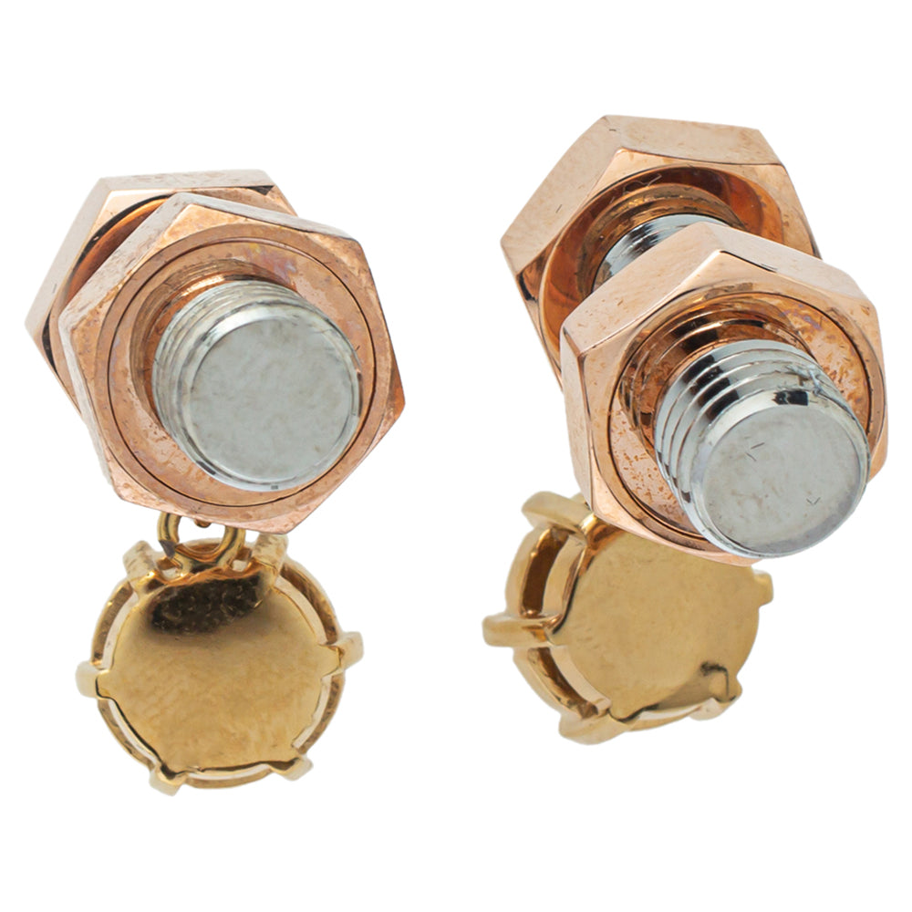 Burberry Two Tone Crystal Nut & Bolt Drop Earrings