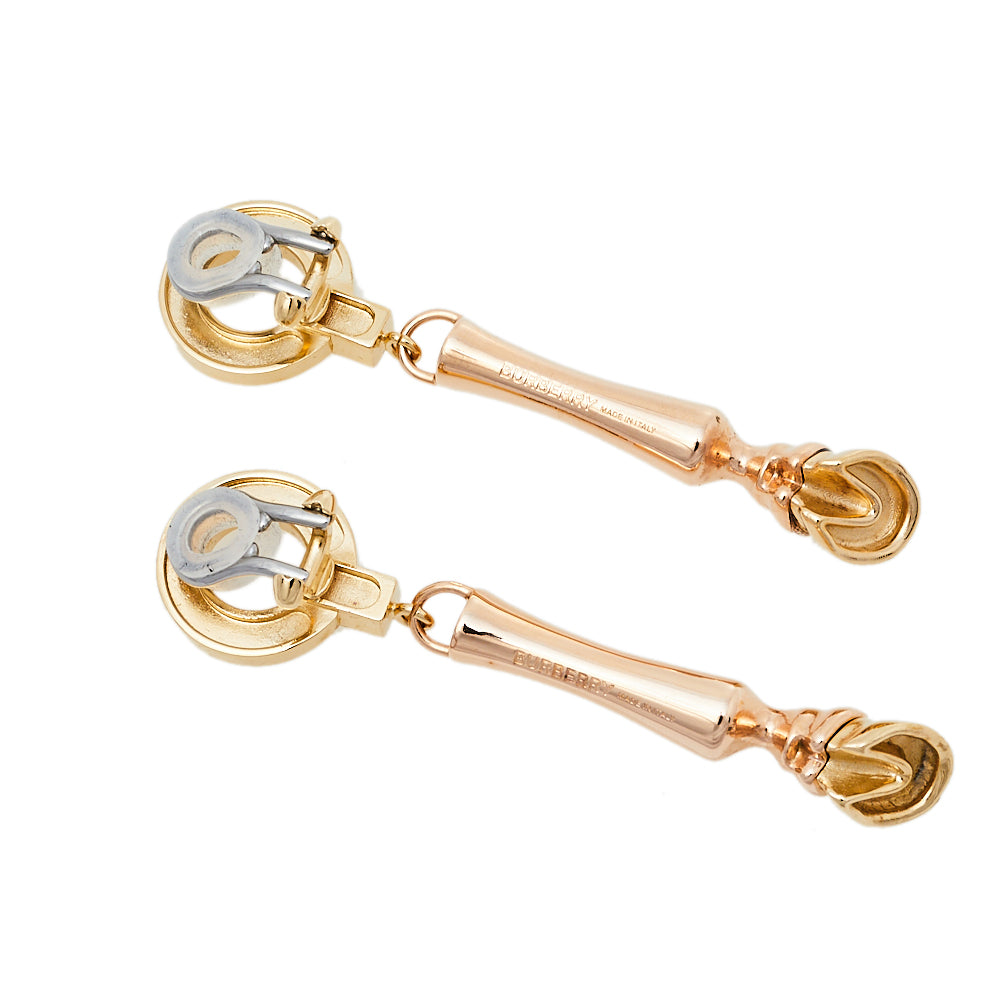 Burberry Two Tone Horse Hoof Drop Clip On Earrings