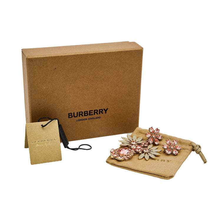 Burberry Coral Pink Crystal Daisy Mismatched Clip On Earrings