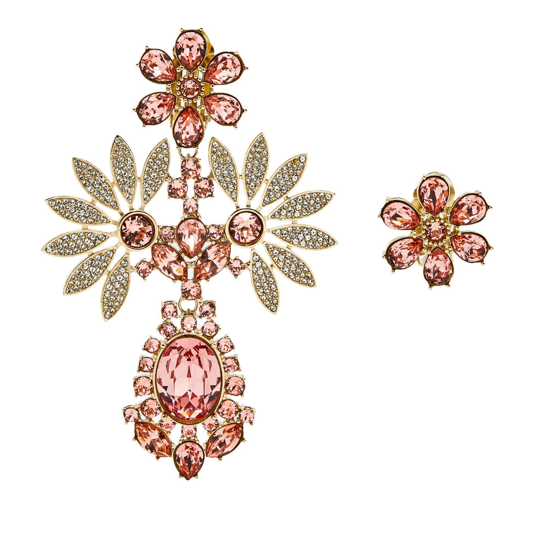 Burberry Coral Pink Crystal Daisy Mismatched Clip On Earrings
