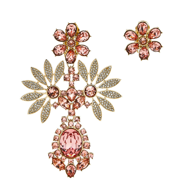 Burberry Coral Pink Crystal Daisy Mismatched Clip On Earrings
