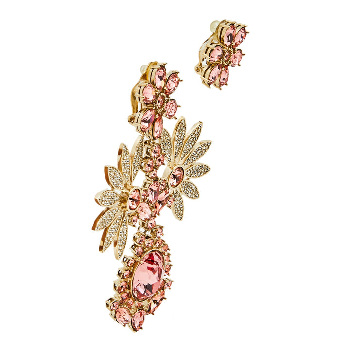 Burberry Coral Pink Crystal Daisy Mismatched Clip On Earrings