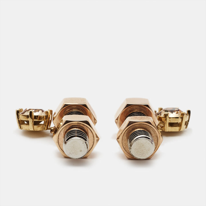 Burberry Crystal Nut & Bolt Two Tone Drop Earrings